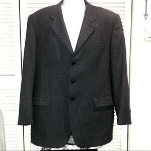 Zanieri Sports Coat/Blazer Made in Italy 100% Wool Gray with Blue Specs 44L